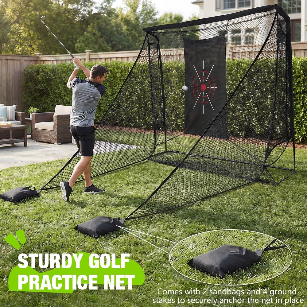 Golf Net 10x7ft Golf Enclosure Net with Side Barriers & Target Cloth