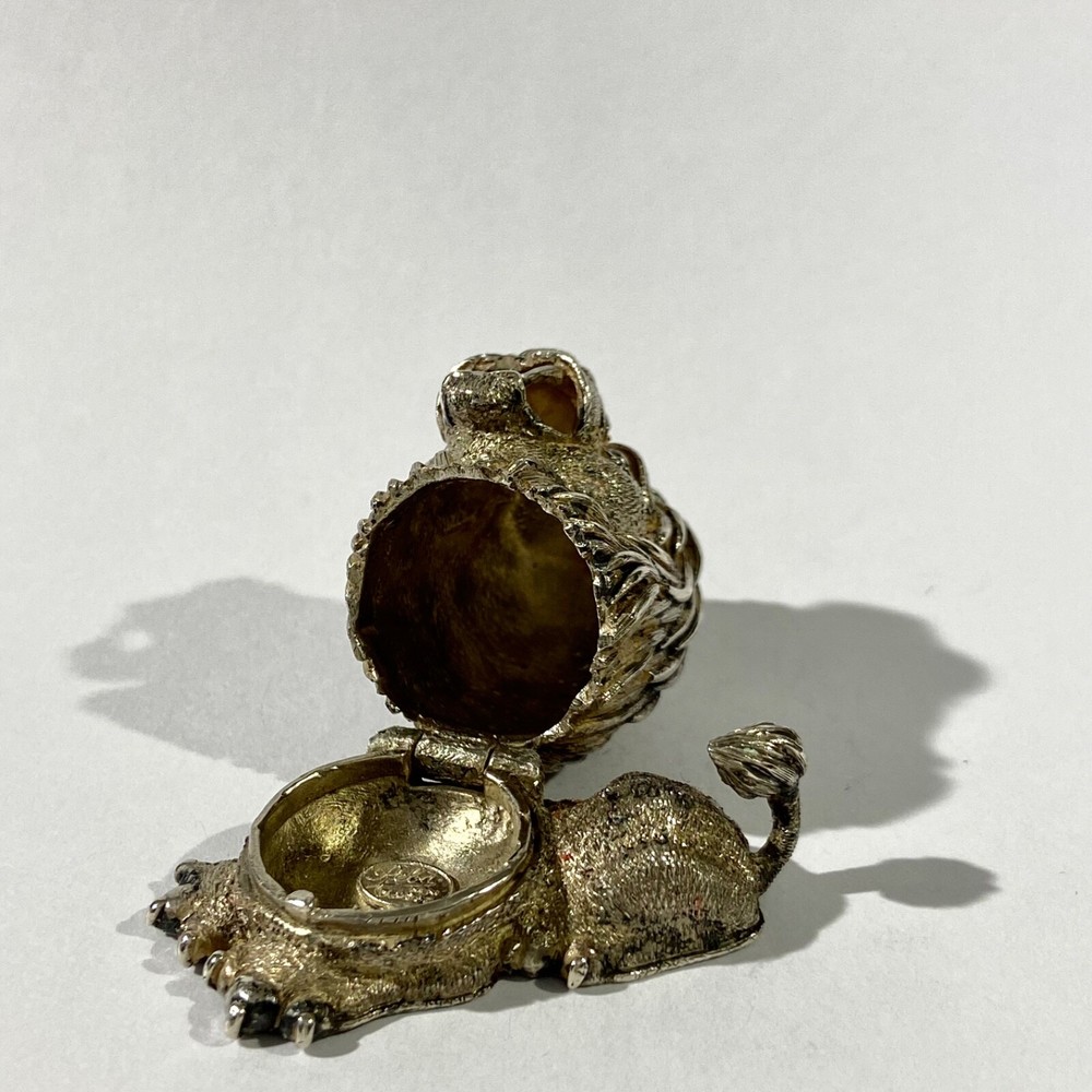 Vintage Solid Silver Pill Box Leon shape , trinket Box