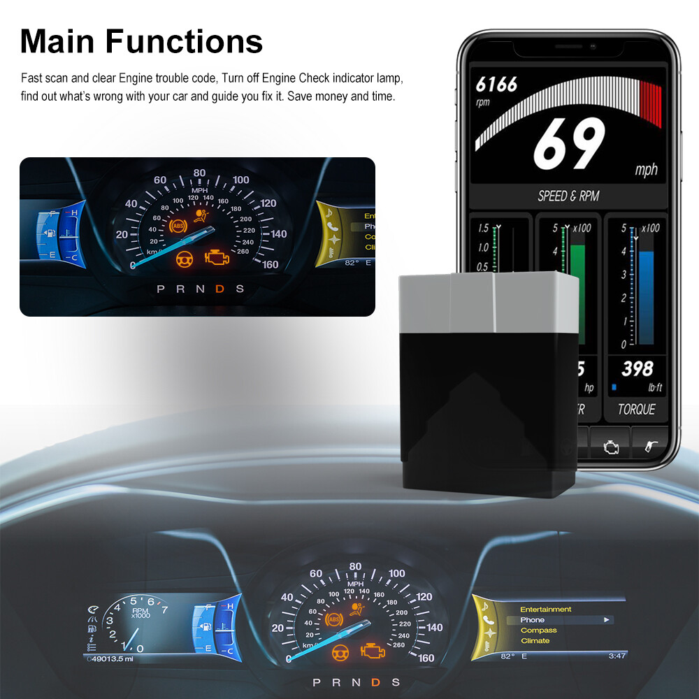 ELM327 Bluetooth Car Diagnostic OBD2 Scanner Code Reader Tool For Android IOS