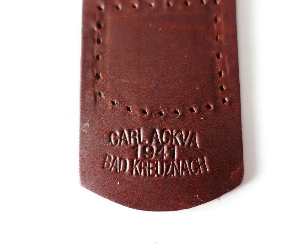GERMAN ARMY WW2 REPRO BELT BUCKLE PULL STRAP marked CARL ACKVA 1941 aged