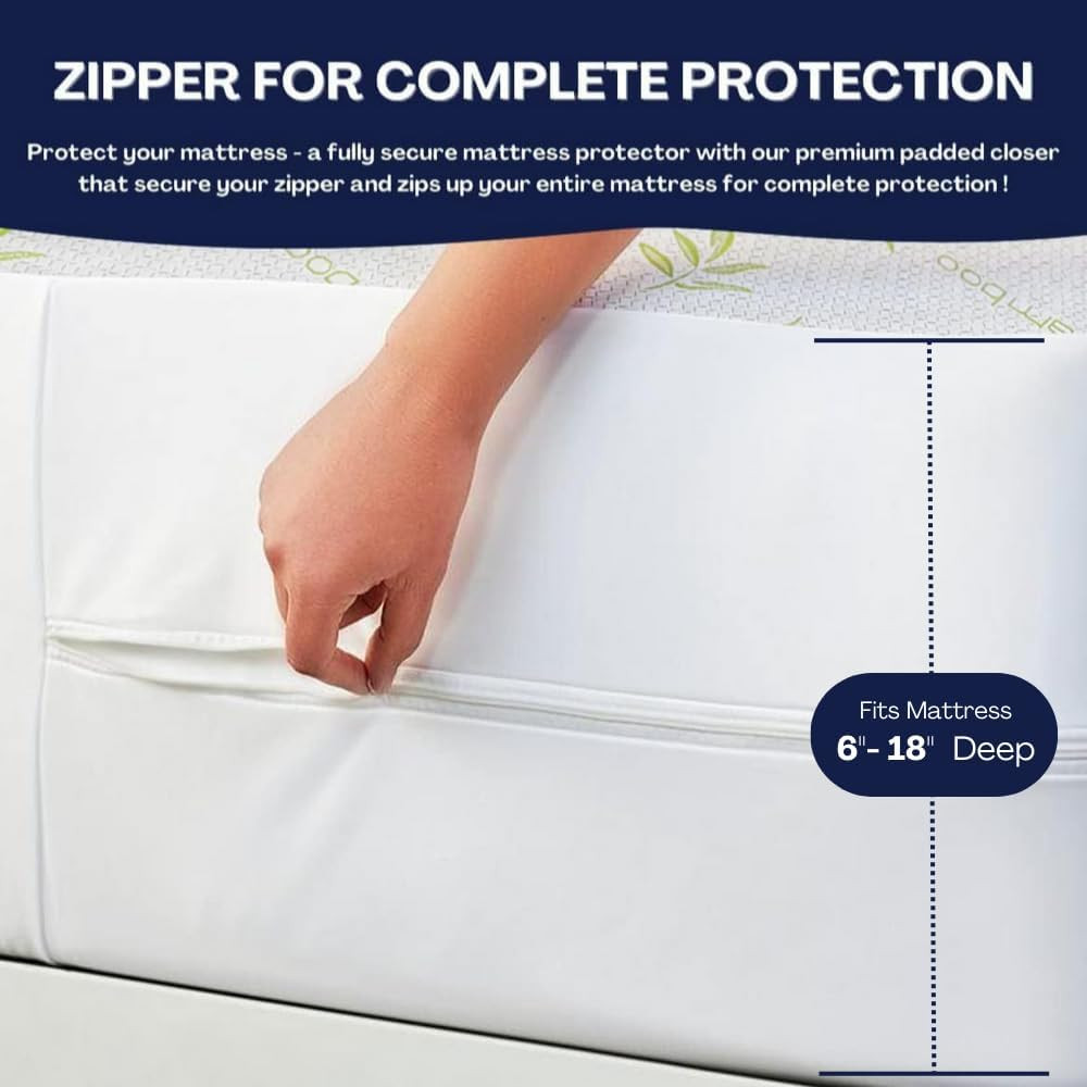 Protector de colchón de bambú con cremallera - 100 % impermeable