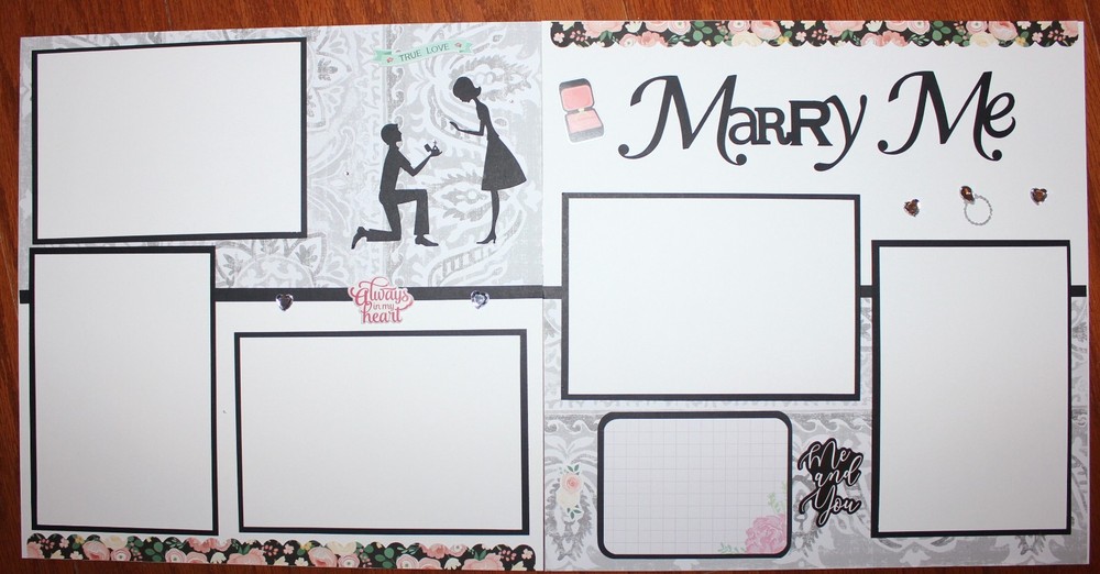 Proposal scrapbook pages 2 each 12 x 12 handmade assembled "Marry Me" Wedding