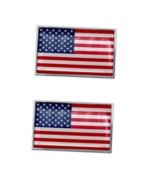 2 Mini American Flag OEM Chrome Emblems for Motorcycles, Mini Emblems