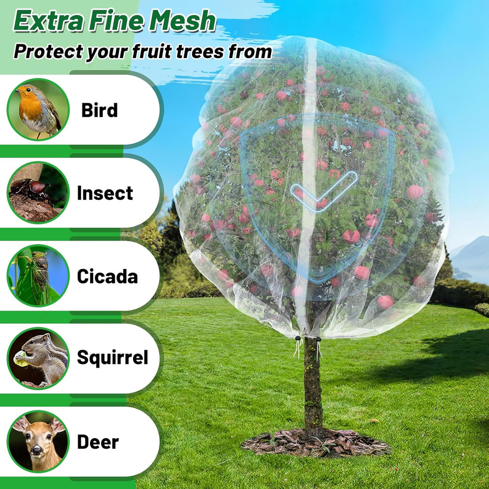 Easy Installation Fruit Tree Netting with Zipper & Drawstring - 6.2X6.2Ft Ultra