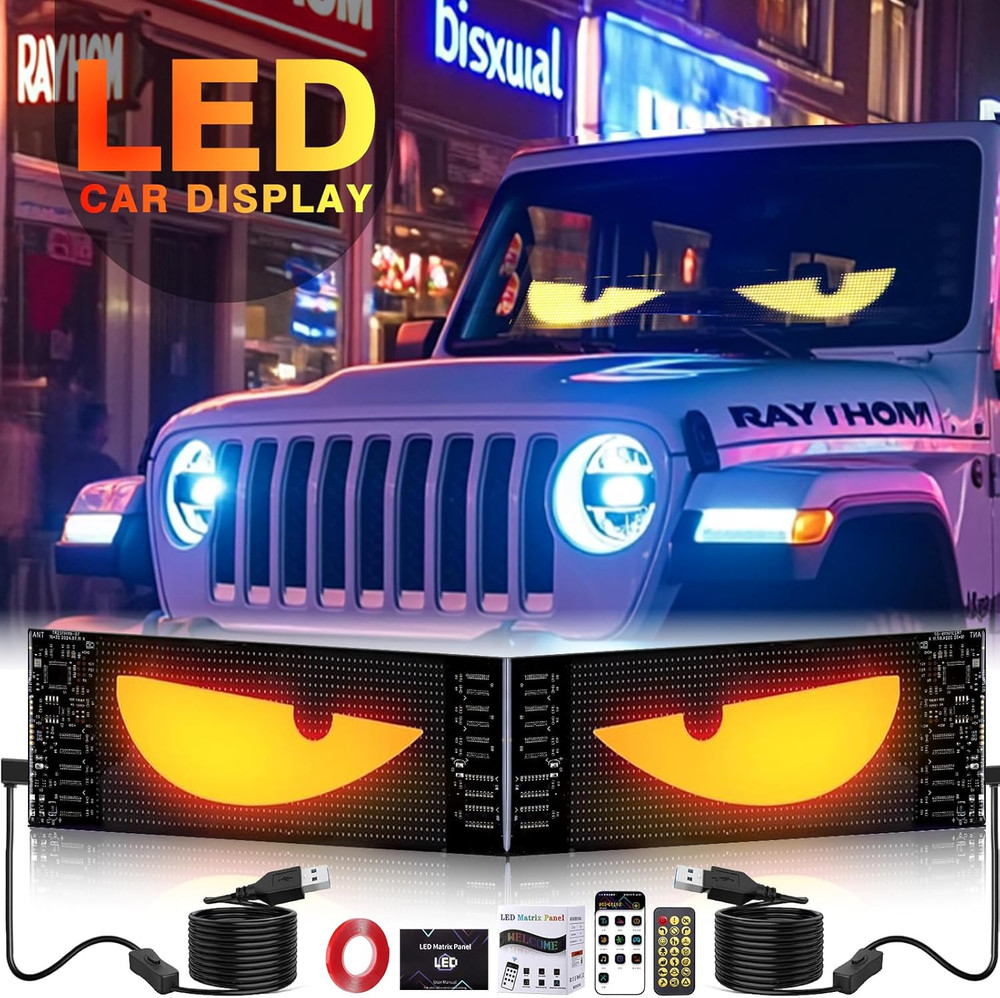 2PCS Devil Eyes Car LED Display, App Controlled 7x3” Flex Programmable Lights