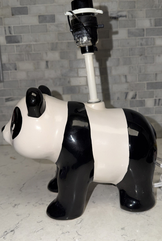 Cute Ceramic Panda Bear Table Lamp - Black & White Nursery Decor Night Light