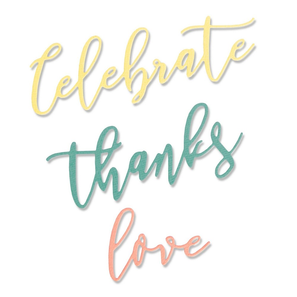 Sizzix "OCCASION PHRASES" Thinlits Steel Dies (Thanks, Celebrate, Love)- 3 dies