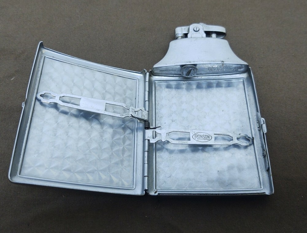 Vintage Ronson Monogram Combo Cigarette Lighter & Cigarette Case