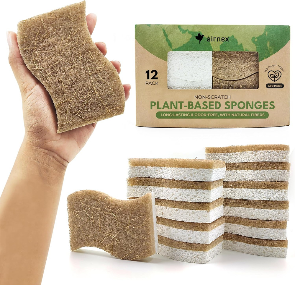 Biodegradable Natural Kitchen Sponge - Compostable Cellulose and Coconut Walnut
