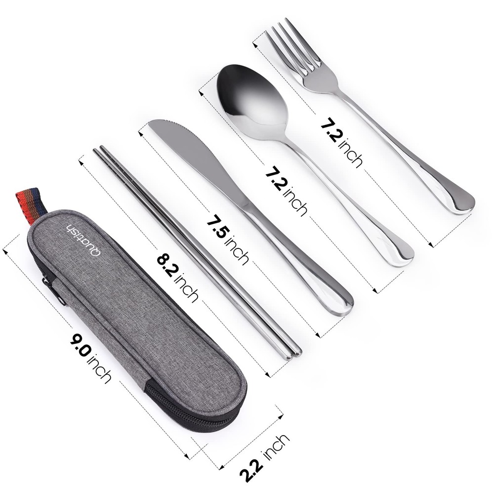 Silver Travel Utensils Set, Case, Portable Silverware, Fork, Spoon, Camping