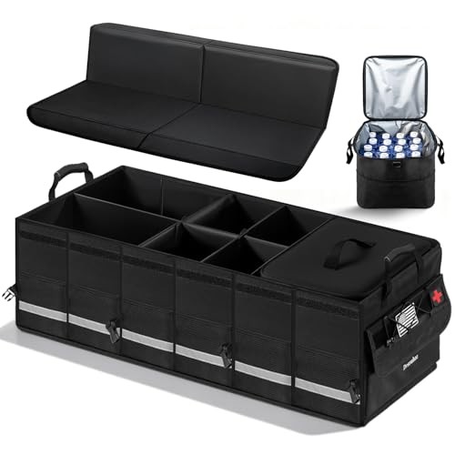 100L Car Trunk Organizer with Foldable Lid & Removable Cooler Bag, MOLLE Panel