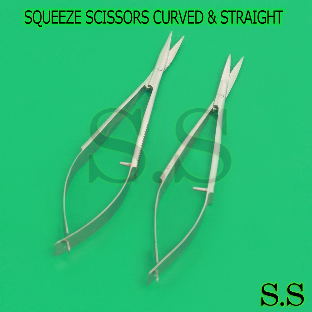 4" spring SQUEEZE scissors CURVED & Straight embroidery beading