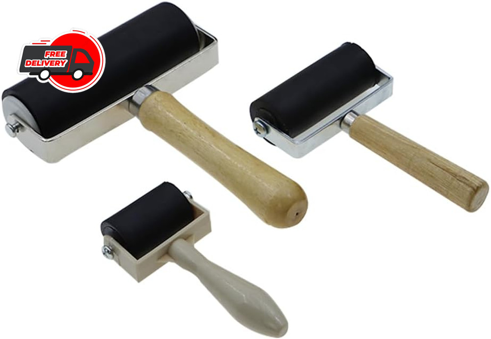 3 Pack Rubber Roller - Brayer Rollers with 3 Size for Crafting Brayer Rollers