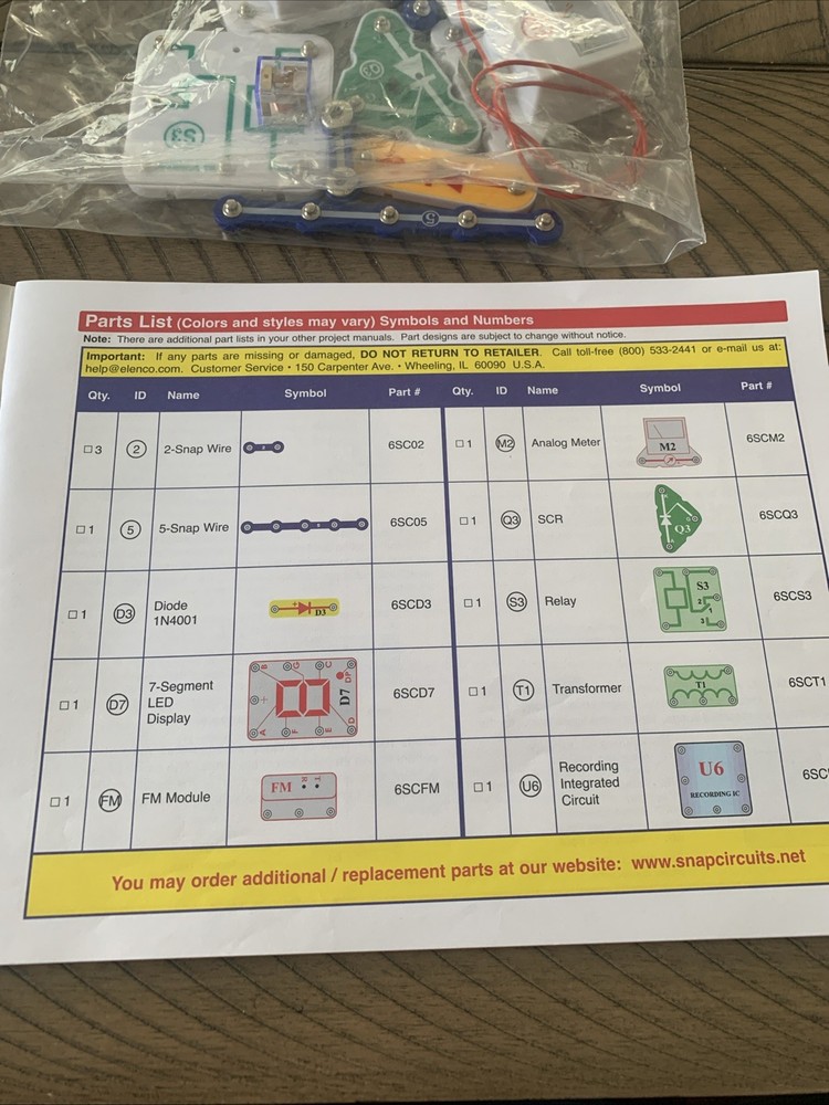 Electronic Snap Circuits Elenco Projects 306-511 Complete Set