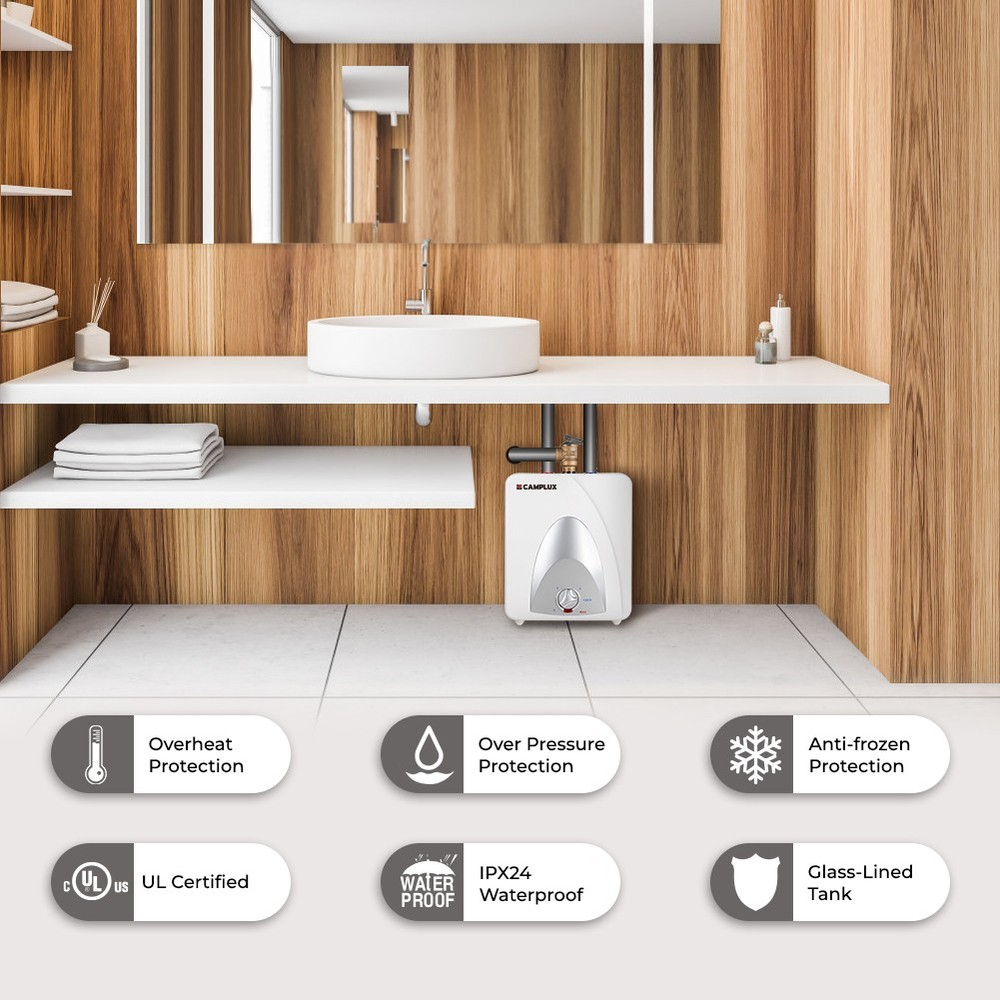 6 Gallon Electric Water Heater Mini Tank 1400W On Demand for Whole House Shower