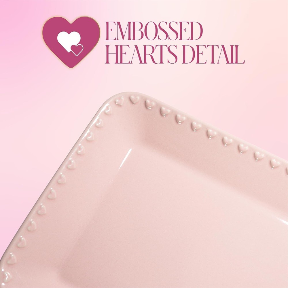 Rectangle Ceramic Stoneware Serving Platter Tray, Embossed Hearts, Microwave ...