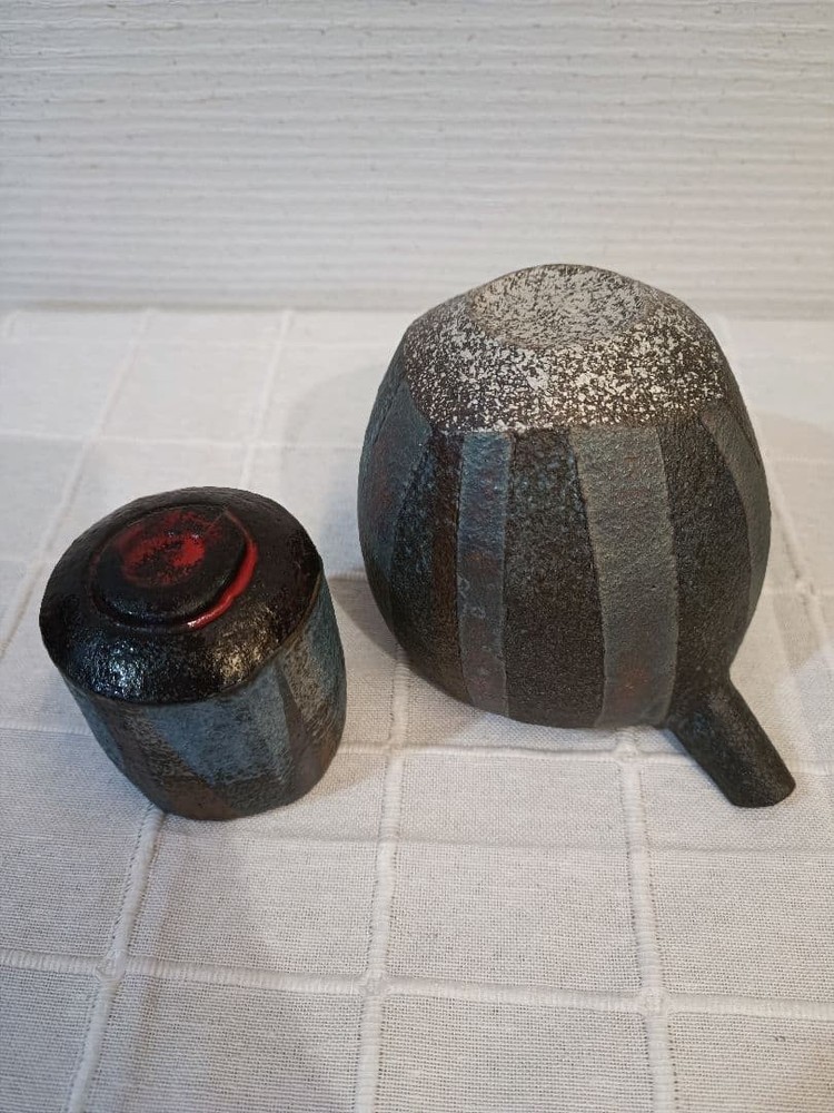 Kasama ware sake set set by Koichi Iinuma