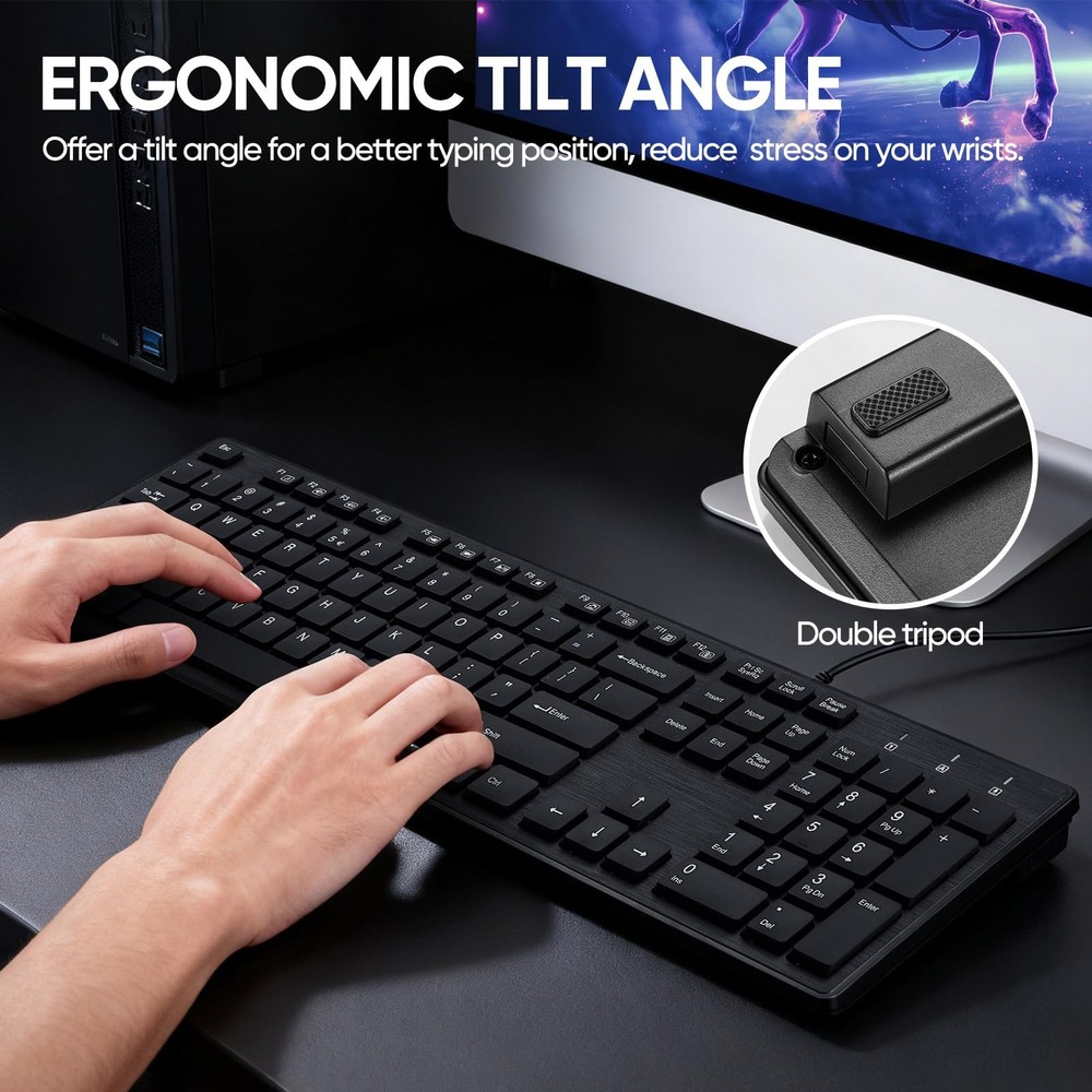Wired Keyboard and Mouse Combo Full Size Ergonomic Keyboard Optical Mouse