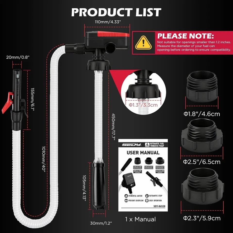 Automatic Fuel Transfer Pump with Auto-Stop Sensor(3.2 GPM), Battery Not Include