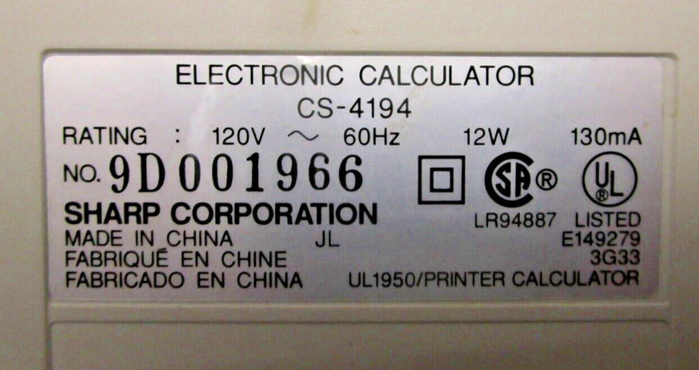 Vintage Sharp Compet CS-4194 Digital Printing Calculator