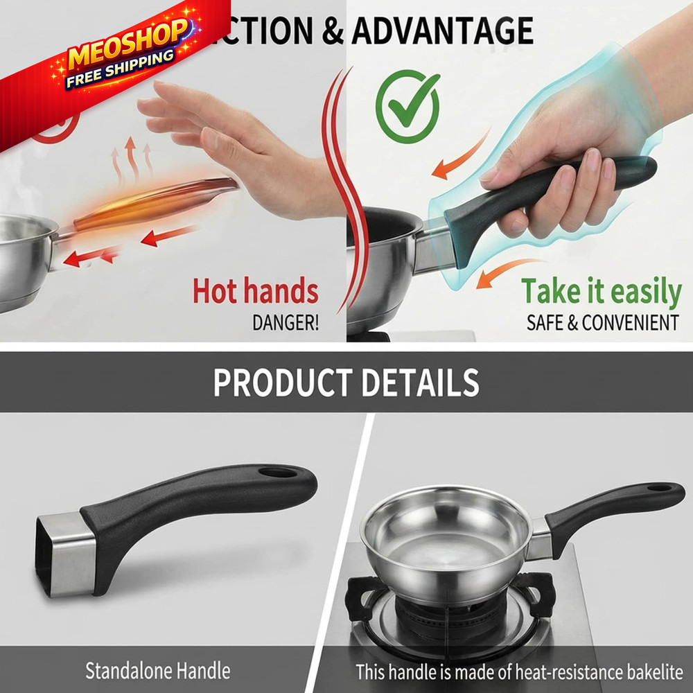 Bakelite Pot Handle, Big Scald-Proof Long Handle Replacement Grip, Black