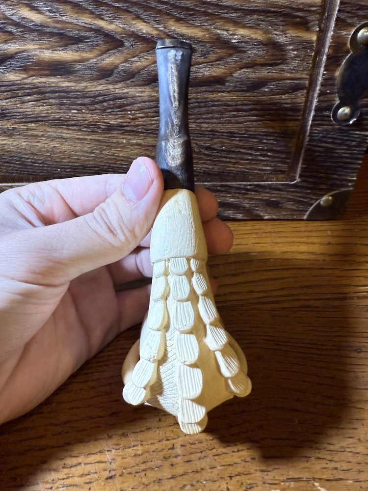 Rustic Patterned Special Handmade Eagle Claw Block Meerschaum Pipe With Box