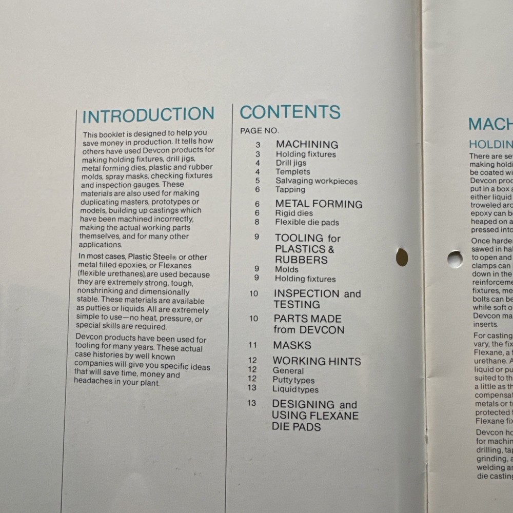 Devcon Corporation Danvers, Mass Tooling With Devcon Bulletin T-1 Catalog