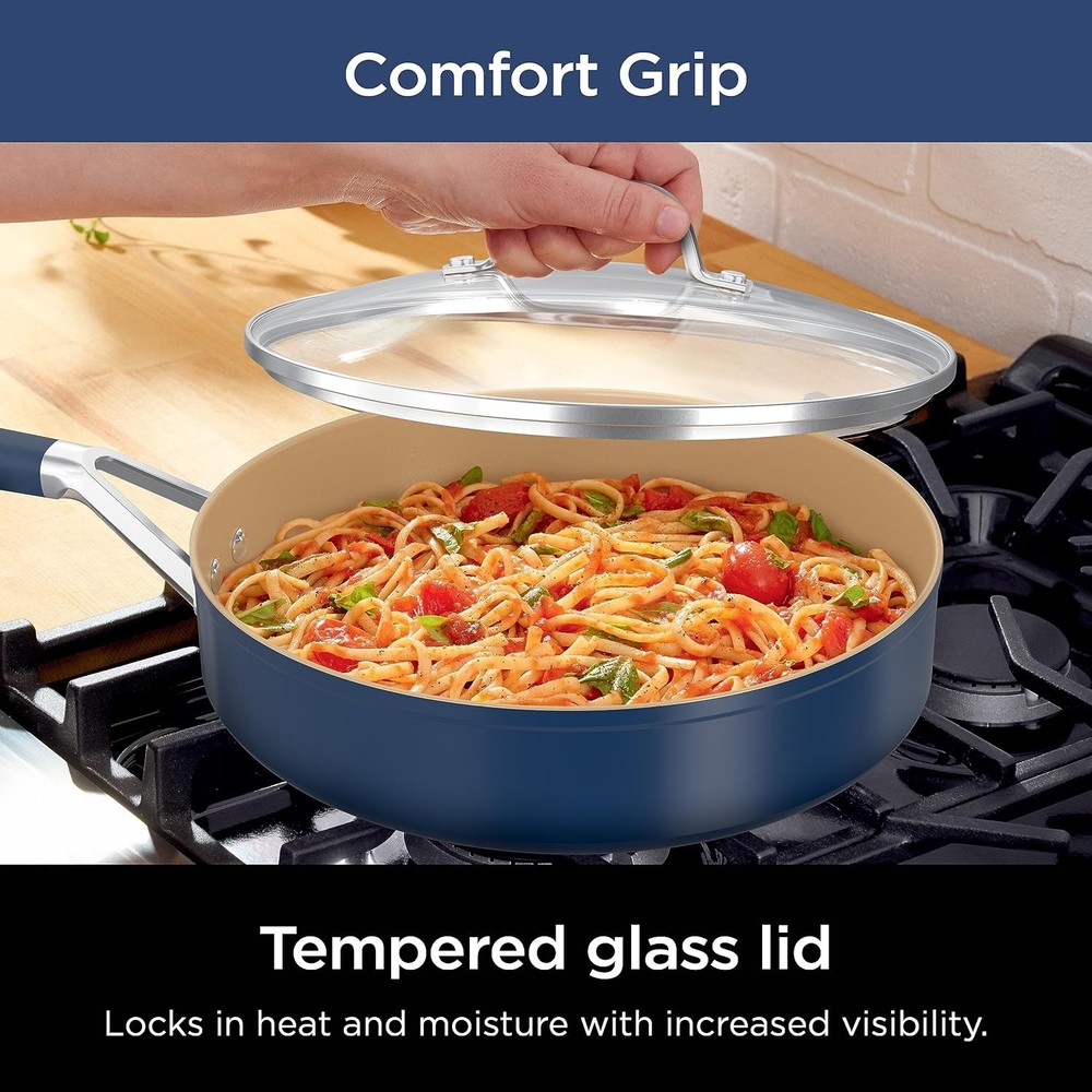 Ninja Ceramic Cookware Set, Extended Life 11-Piece Kitchen Cookware Sets with Co