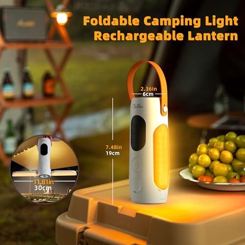 Foldable Camping Light Rechargeable Lantern with 2 Bluetooth Rice white