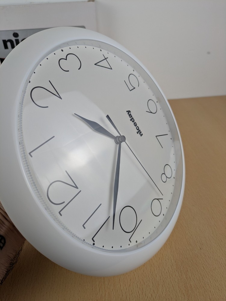 Nice Day Wall Clock Quartz 10" Scool Office White Plastic New Boxed