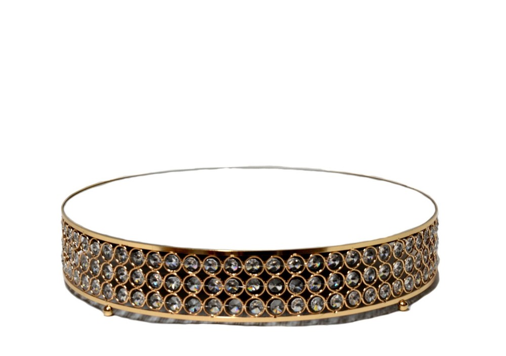 Cake stand riser mirror top crystal bead 2 pieces set