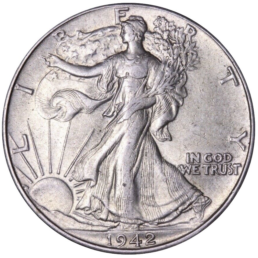 1942 Walking Liberty Silver Half Dollar AU ABOUT UNCIRCULATED MINT LUSTER