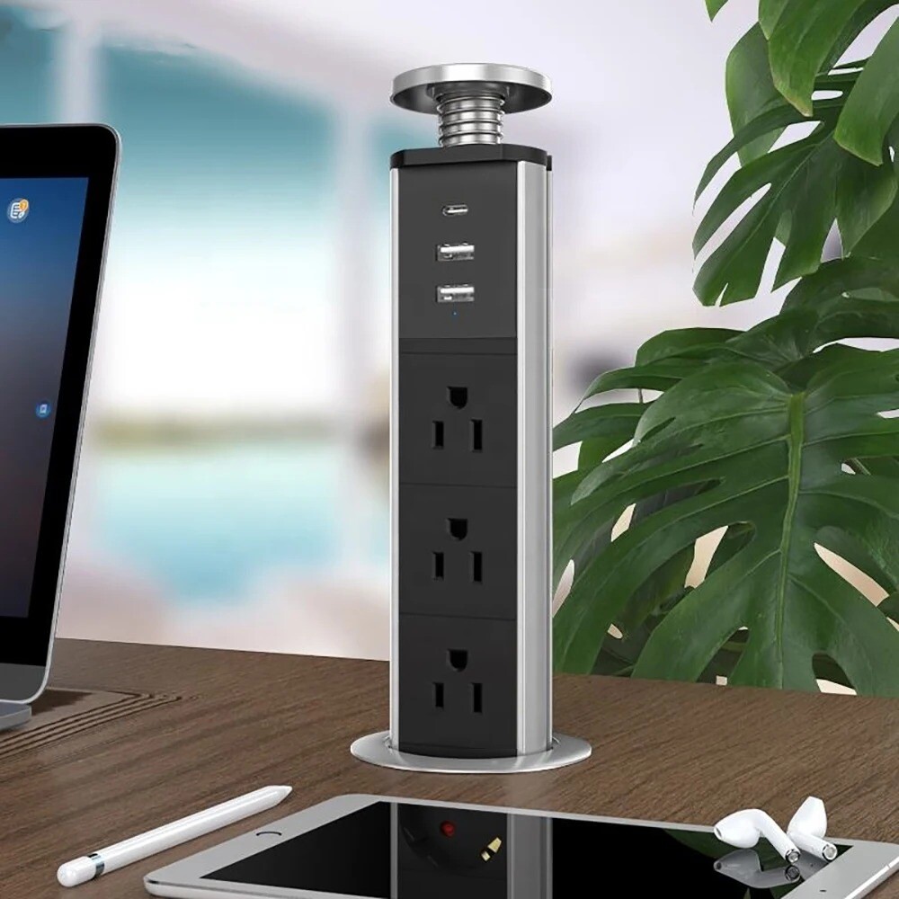 Melery Pop-up Socket Power Strip Kitchen Hidden Table USB Type-C US Plug Outlet