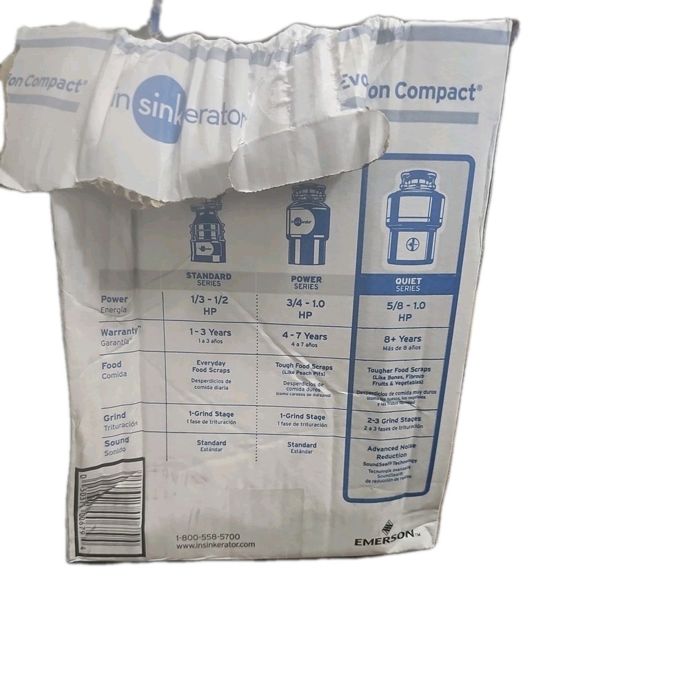 InSinkErator Evolution Compact 3/4 HP Garbage Disposal Quiet Series DAMAGE Box