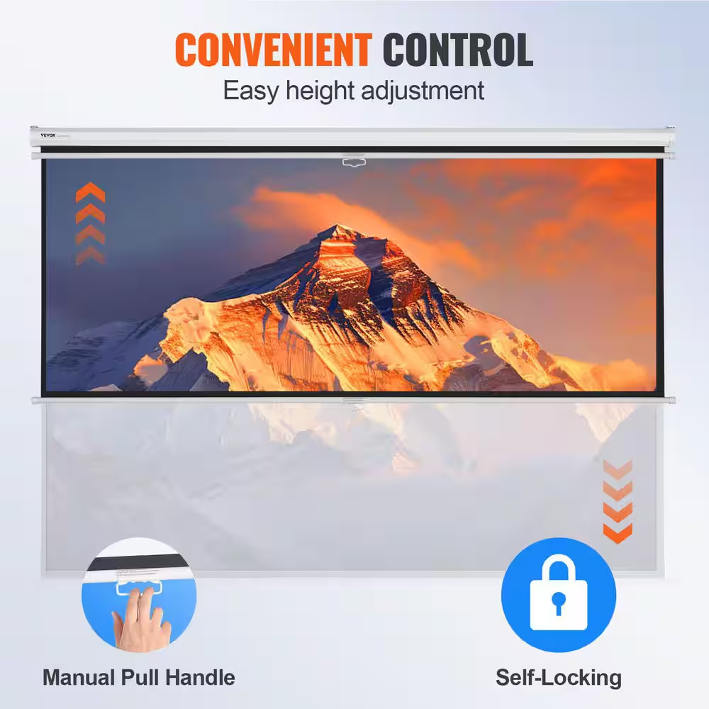 Projector Screen 100 In. Retractable Pull down Projector Screen 16:9 4K, Auto-Lo