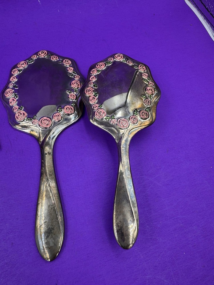 VTG - Studio Silversmiths 3 Piece Vanity Set-The Rose Collection Silver Plated
