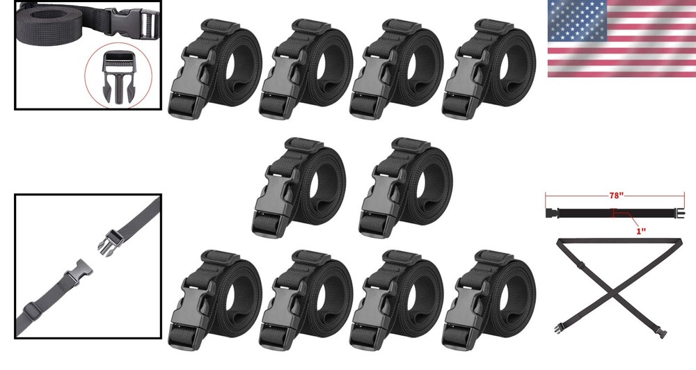 10 Pack Adjustable Packing Straps 78" x 1" - Durable & Versatile Travel Solution
