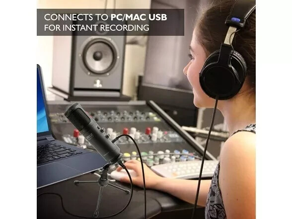 Pyle USB Plug & Play Computer Microphone, Podcast Gaming & Streaming, Black