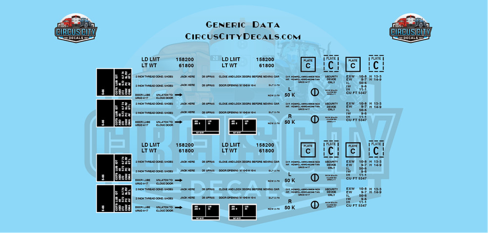 Generic Modern 50' Boxcar Data Only Black Solid Font G Scale Decal Set