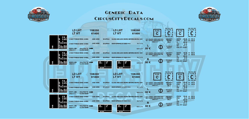 Generic Modern 50' Boxcar Data Only Black Solid Font G Scale Decal Set