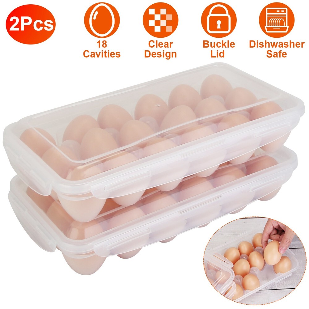 2PCs Egg Cartons Reusable, Plastic Egg Holder Camping Covered Egg Holders