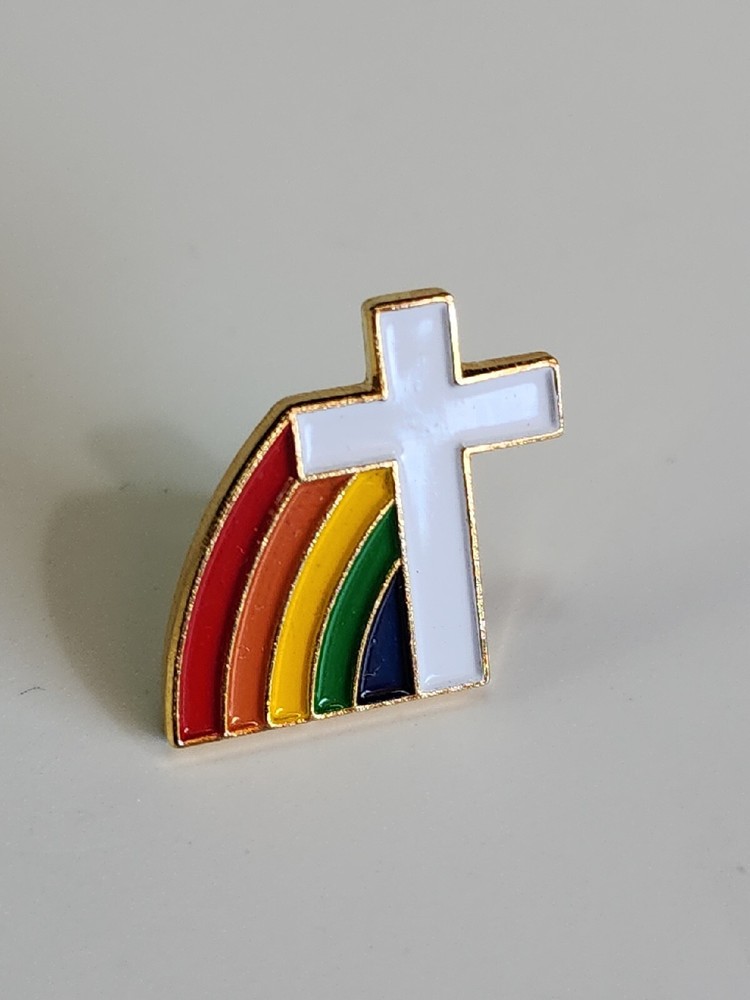 White Cross With Rainbow Lapel Pin Small Size