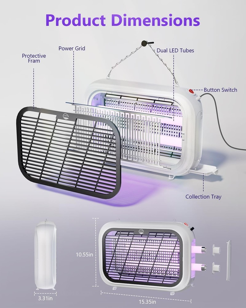 Indoor Electric Bug Zapper, Powerful Fly Zapper with Double-Layer High-Voltage G