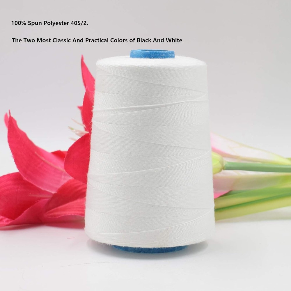 2 Spools Polyester Sewing Thread 3000 Yards White And Black