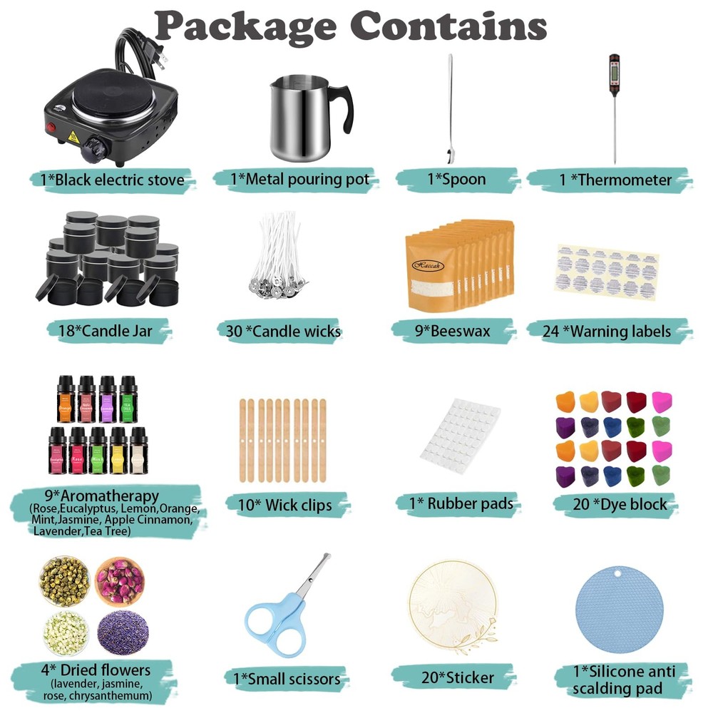 Complete Candle Making Kit With Wax 3.0LBS with Melter, black
