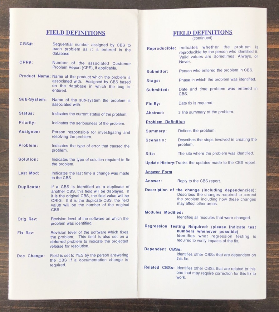 Codex - The Codex Bug System (CBS) Reference Card
