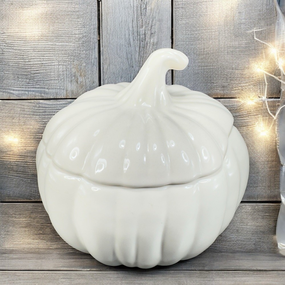 Home Interiors Stoneware Ceramic Pumpkin Shape Canister Cookie Jar Container