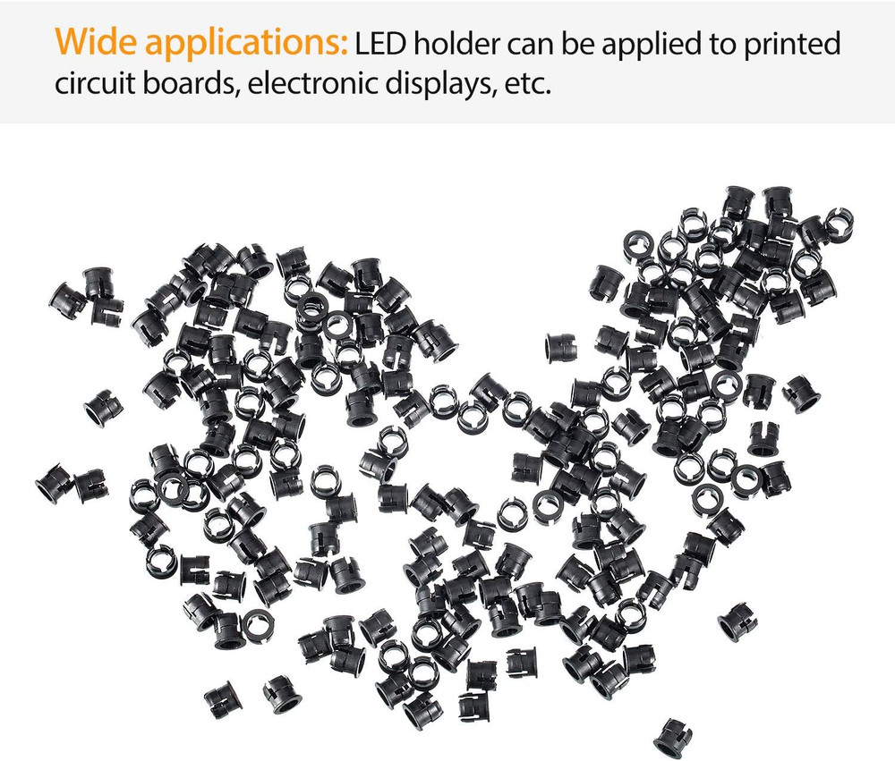 200 Pieces 5 Mm LED Holder Black Plastic Light Emitting Diode Clips Display Pane