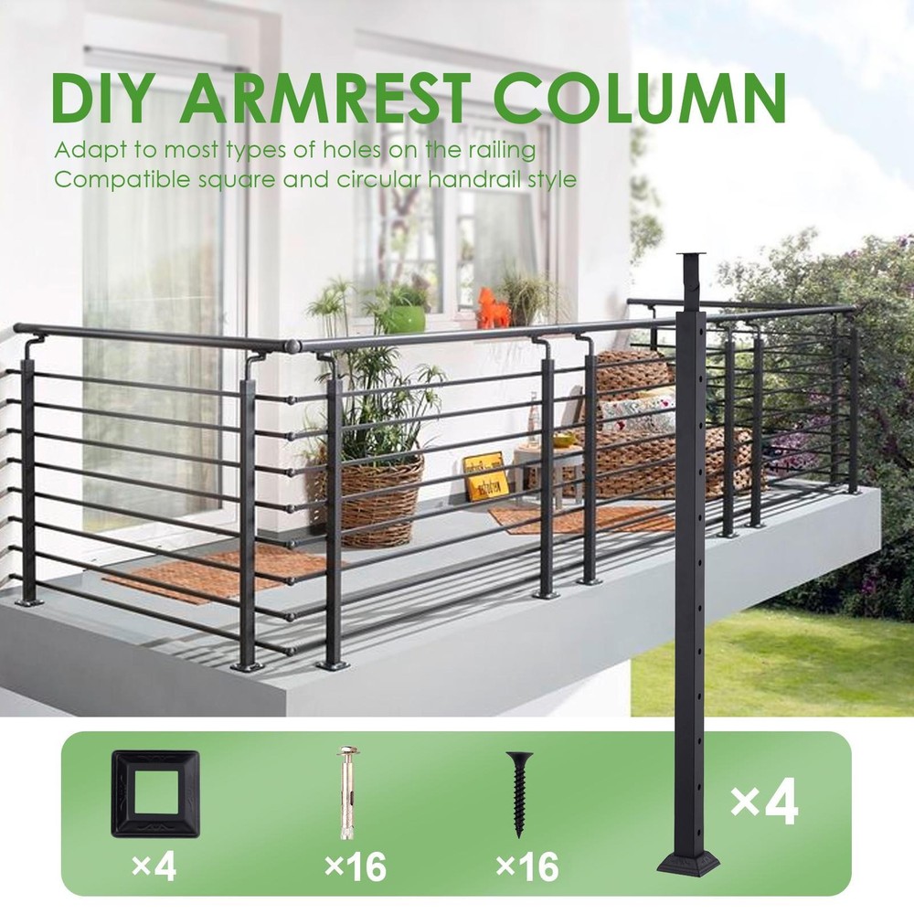 42" Cable Railing Post, Matte Black Stainless Steel Level Drilled Railing Post