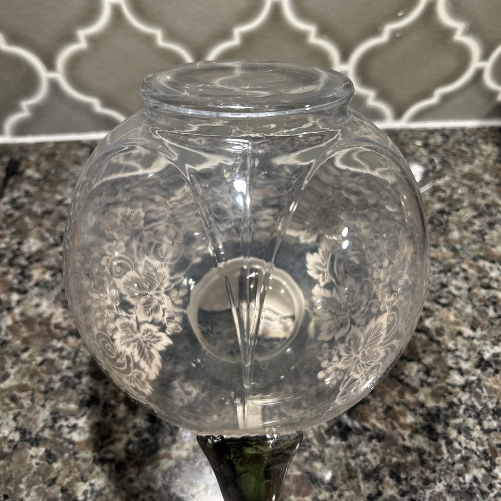 Antique Silver Overlay Glass Pitcher Floral Pattern - Victorian Style